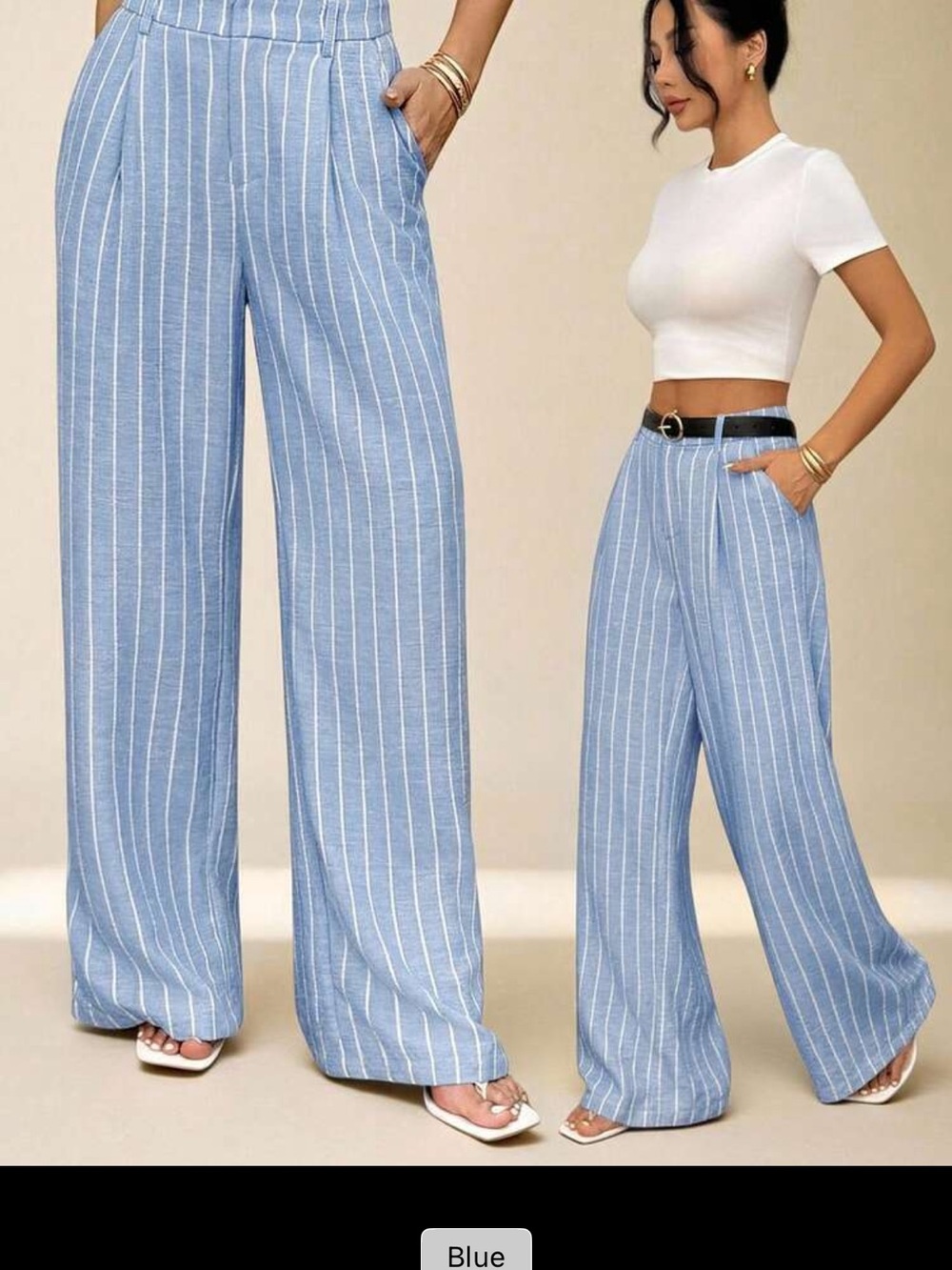 SHEIN Blue & White Striped Wide-Leg Pants